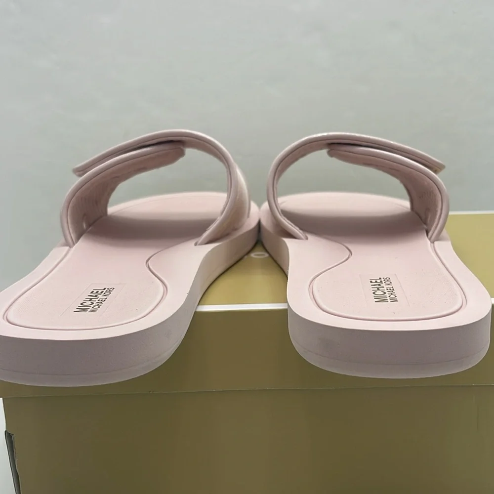 Michael Kors Slide Logo Sandals Palmer Ombré Signature Powder Blush Multi  NWT